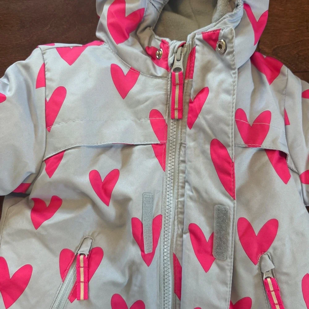 Cat & Jack Toddler Girls Light Blue Pink Heart Puffer Jacket Hooded Coat 18M